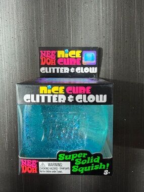 Nee Doh Nice Cube Glitter & Glow Blue Super Solid Squish